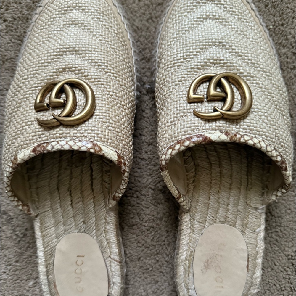 Gucci Cream Espadrille Shoes with Woven Texture
